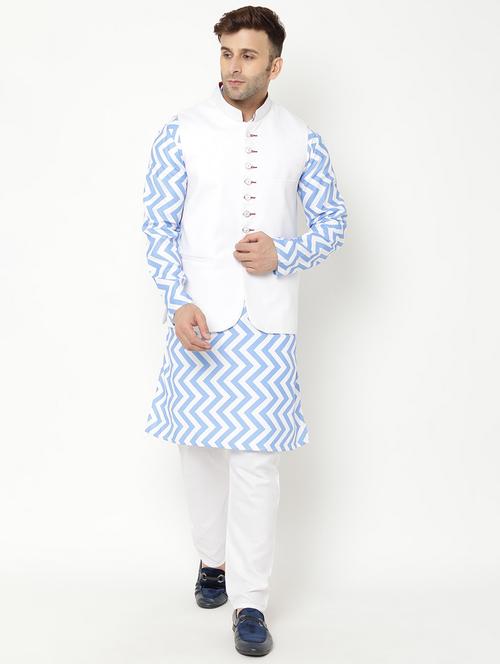men kurta pyjama set with white solid nehru jacket - 17855778 - Very Small Image - 1