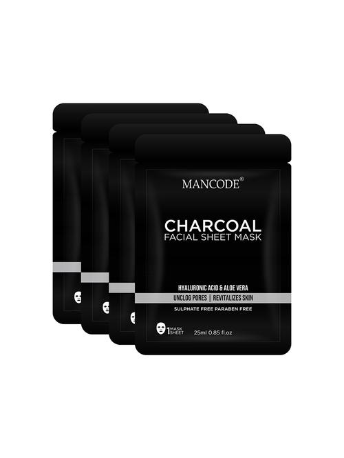mancode charcoal sheet mask, 20ml ( pack of 4 ) - 17855951 - Very Small Image - 1