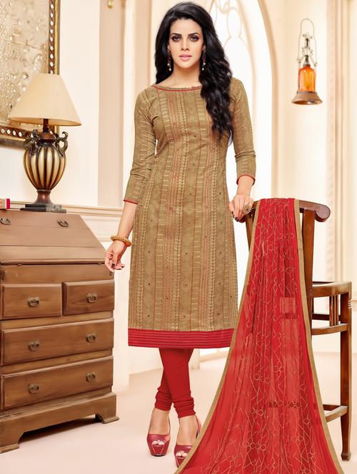 brown silk semistitched suit - 17856807 - Very Small Image - 1
