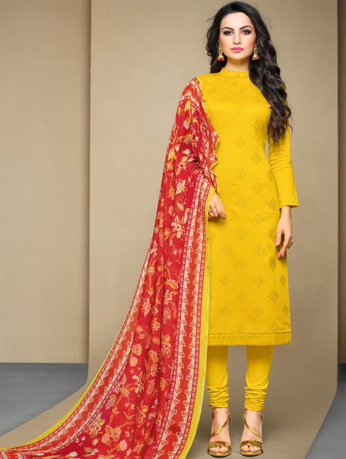 embroidered semi-stitched churidaar suit set - 17856818 - Very Small Image - 1