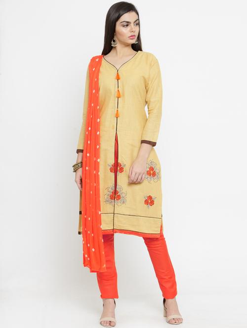 beige cotton semistitched suit - 17856829 - Very Small Image - 1