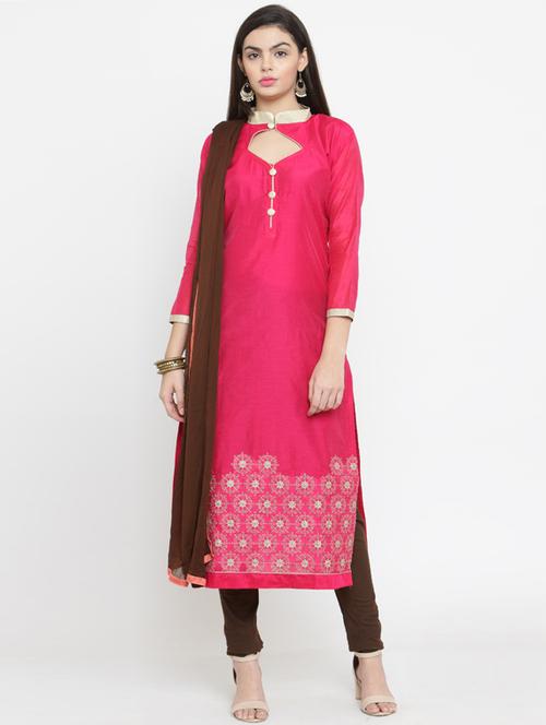 pink silk semistitched suit - 17856833 - Very Small Image - 1