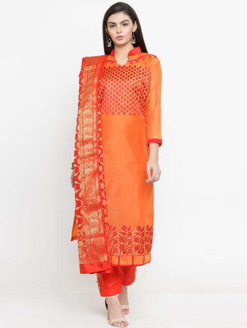 orange silk semistitched suit - 17856834 - Very Small Image - 1