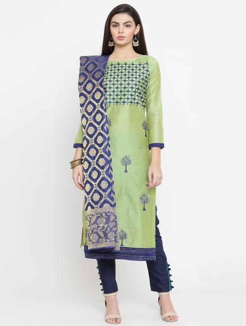 green silk semistitched suit - 17856835 - Very Small Image - 1
