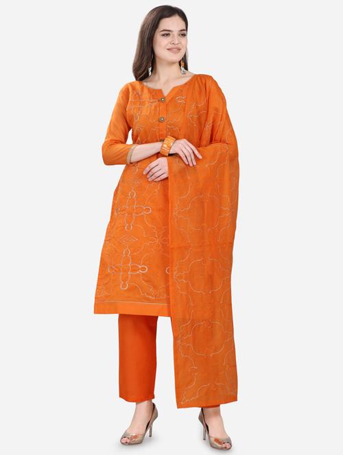 orange silk semistitched suit - 17856856 - Very Small Image - 1