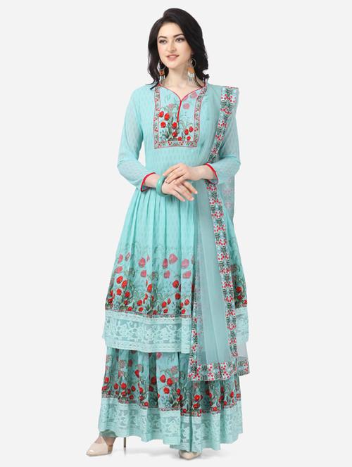 sky blue georgette semistitched suit - 17856860 - Very Small Image - 1