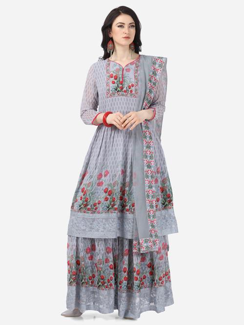 grey georgette semistitched suit - 17856861 - Very Small Image - 1
