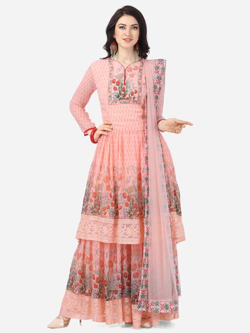 orange georgette semistitched suit - 17856862 - Very Small Image - 1