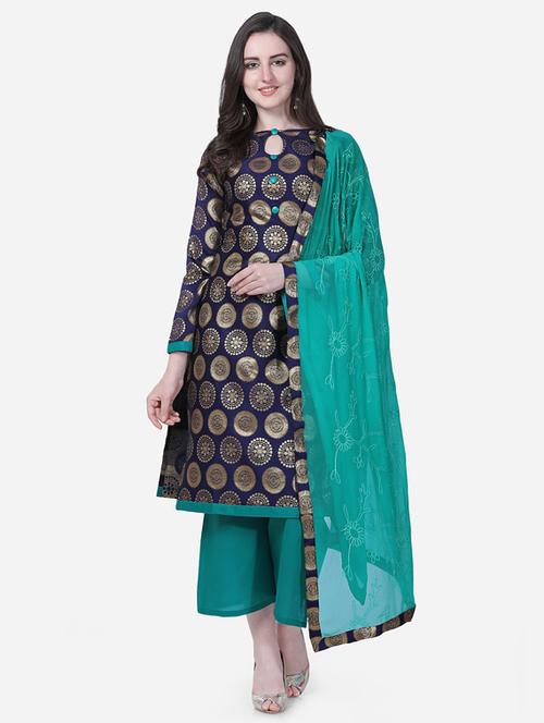 navy art silk semistitched suit - 17856866 - Very Small Image - 1