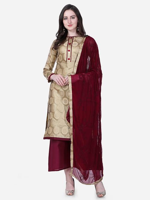 gold semi-stitched palazzo suit set - 17856867 - Very Small Image - 1