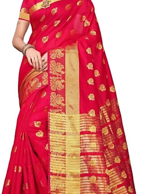 red nylon saree - 17858476 - Very Small Image - 1