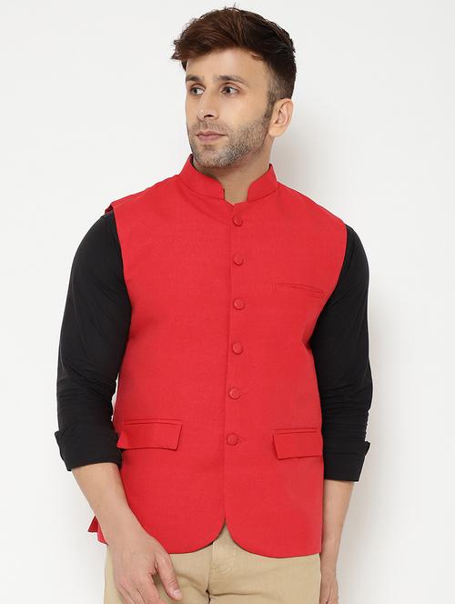red solid nehru jacket - 17860063 - Very Small Image - 1