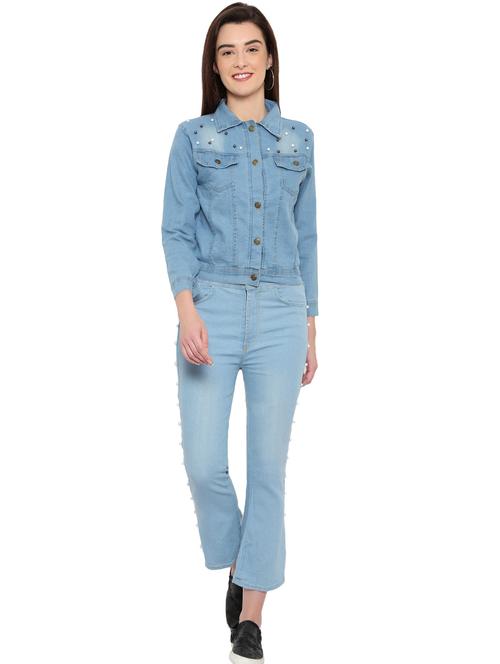 light blue denim blazer and trousers set - 17860186 - Very Small Image - 1