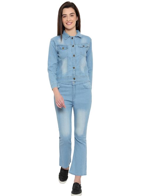light blue denim blazer and trousers set - 17860189 - Very Small Image - 1