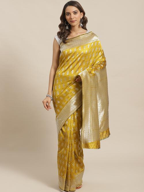design details: yellow sliver kanjeevaram woven - 17860757 - Very Small Image - 1