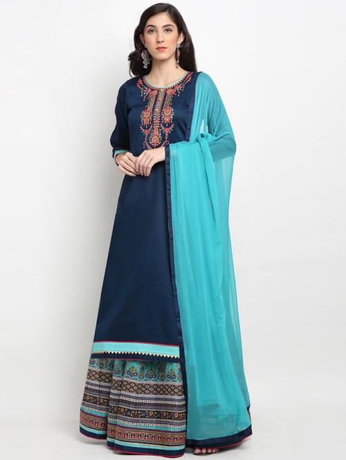 blue cotton blend semistitched suit - 17860923 - Very Small Image - 1