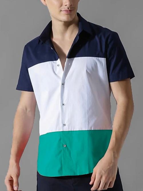 green colour blocked shirt - 17861005 - Very Small Image - 1