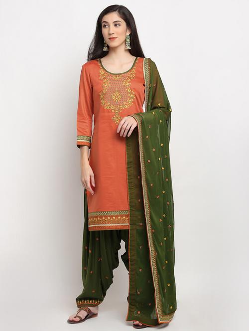 orange cotton blend unstitched suit - 17861603 - Very Small Image - 1