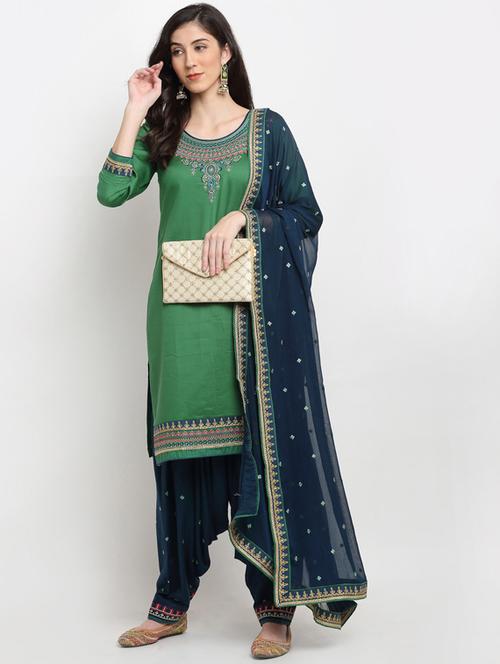 green cotton blend unstitched suit - 17861604 - Very Small Image - 1