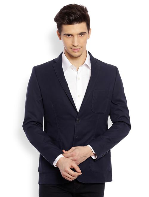 navy blue solid single breasted casual blazer - 17861693 - Very Small Image - 1