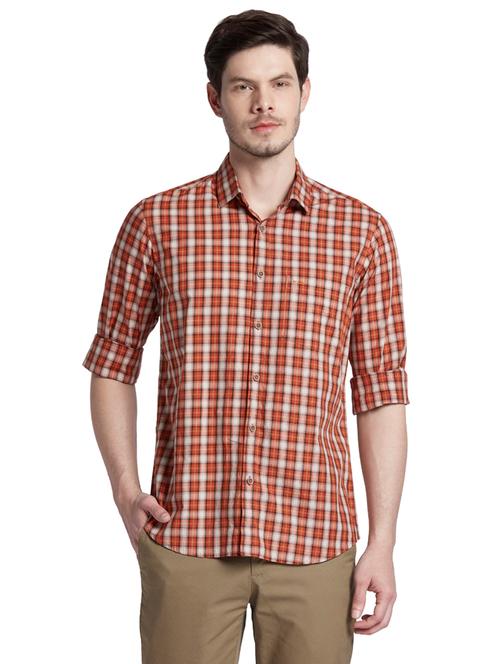 orange checkered casual shirt - 17861749 - Very Small Image - 1