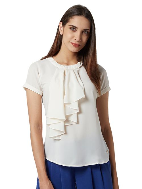 ruffle detail round neck top - 17861836 - Very Small Image - 1