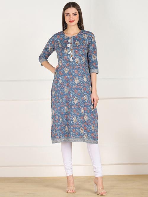 printed straight kurta - 17862000 - Very Small Image - 1