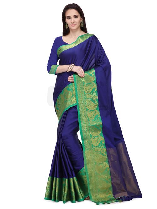 solid bordered saree with blouse - 17862142 - Very Small Image - 1