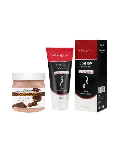 gemblue biocare chocolate scrub, 500ml and goat milk face wash, 150ml - 17862294 - Very Small Image - 1