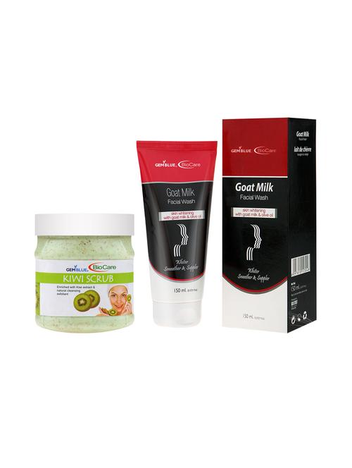 gemblue biocare kiwi scrub, 500ml and goat milk face wash, 150ml - 17862304 - Very Small Image - 1
