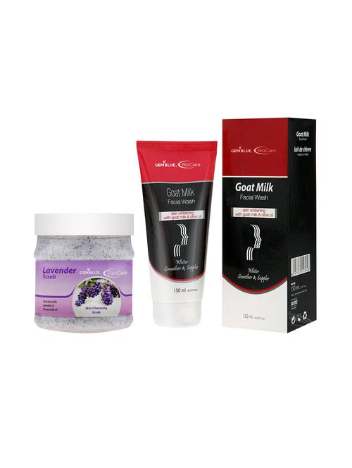 gemblue biocare lavendar scrub, 500ml and goat milk face wash, 150ml - 17862305 - Very Small Image - 1