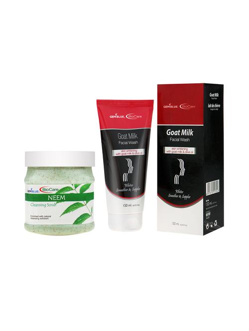 gemblue biocare neem scrub, 500ml and goat milk face wash, 150ml - 17862307 - Very Small Image - 1
