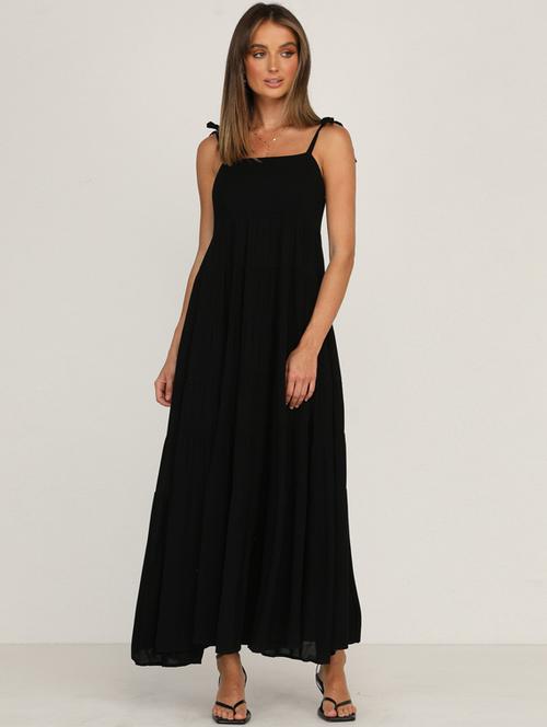 tie knot shoulder flared dress - 17862322 - Very Small Image - 1