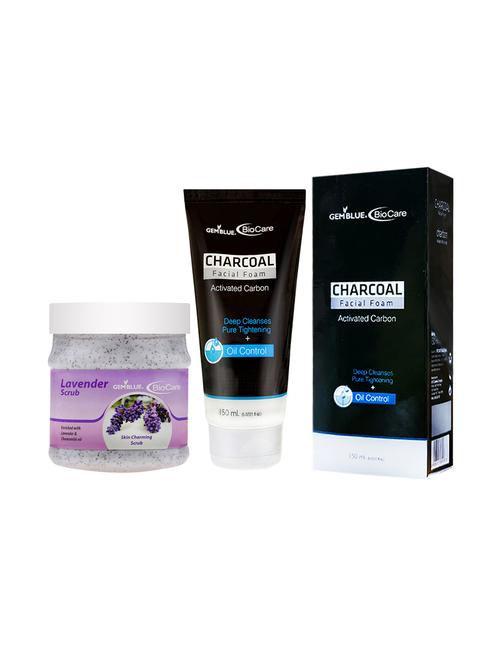 gemblue biocare lavendar scrub, 500ml and charcoal face wash, 150ml - 17862343 - Very Small Image - 1
