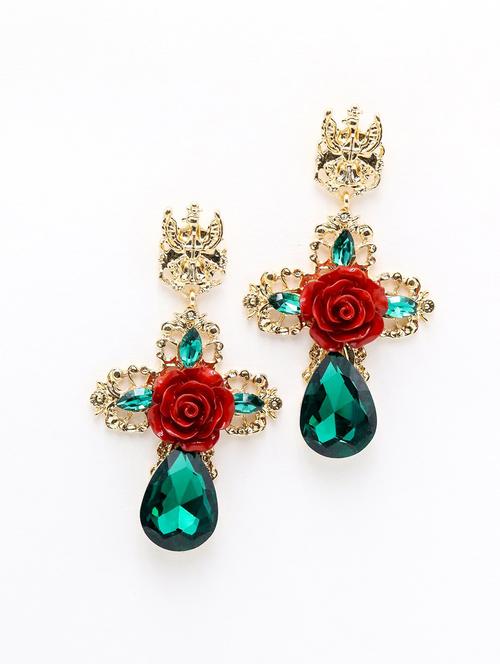 green metal drop earring - 17862826 - Very Small Image - 1