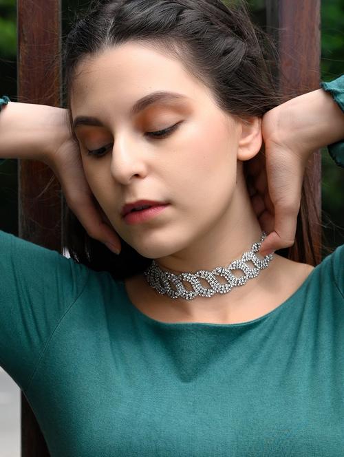 silver metal choker necklace - 17863345 - Very Small Image - 1