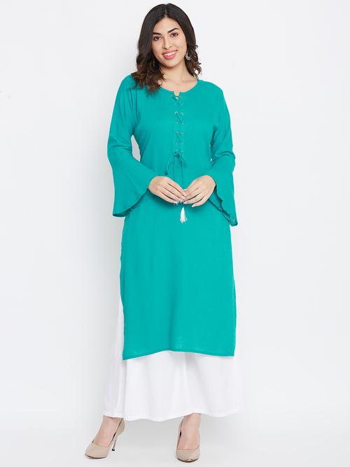 turquoise blue and white solid kurta - 17863790 - Very Small Image - 1