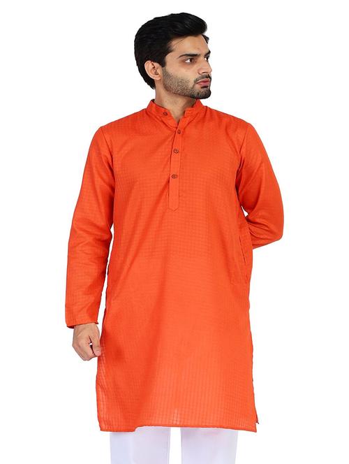 orange self design kurta - 17865869 - Very Small Image - 1