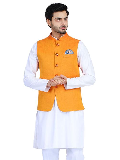 orange solid nehru jacket - 17865886 - Very Small Image - 1