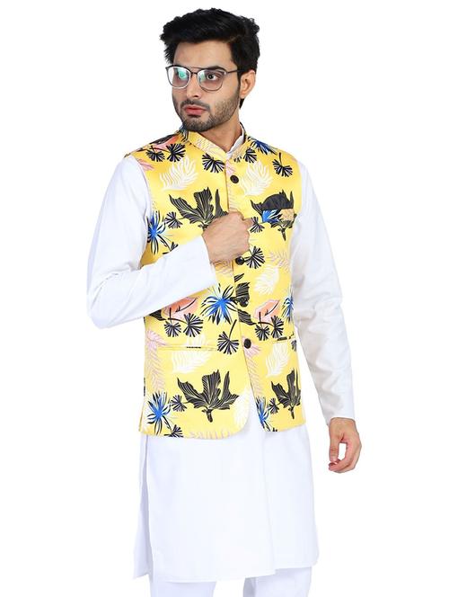 yellow printed nehru jacket - 17865888 - Very Small Image - 1