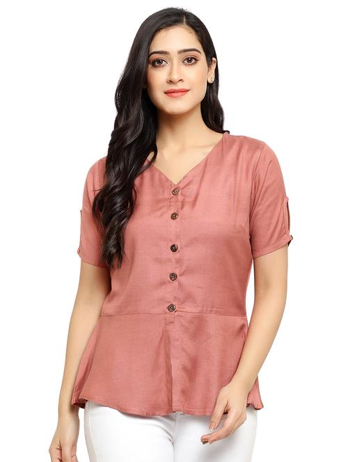 v-neck solid peplum top - 17866676 - Very Small Image - 1