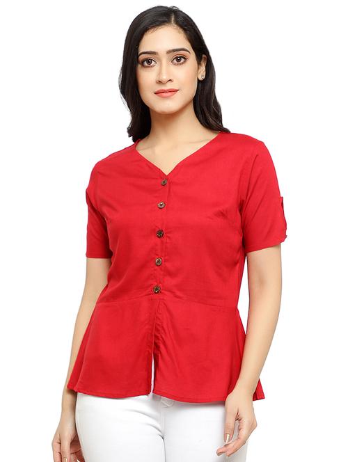 v-neck solid peplum top - 17866677 - Very Small Image - 1