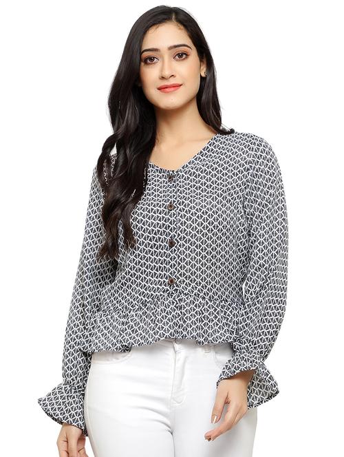 v-neck printed top - 17866679 - Very Small Image - 1