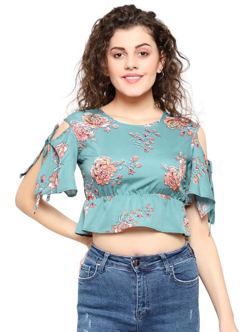 cold shoulder floral crop top - 17866691 - Very Small Image - 1