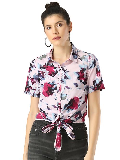 tie front floral top - 17866699 - Very Small Image - 1