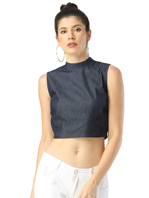 mock neck solid crop top - 17866701 - Very Small Image - 1