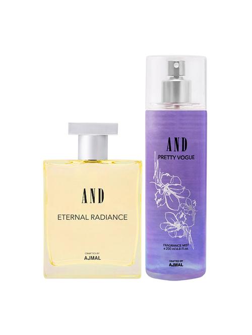 and eternal radiance eau de parfum 100ml & pretty vogue body mist 200ml pack of 2 for women crafted by ajmal + 2 parfum testers - 17867623 - Very Small Image - 1