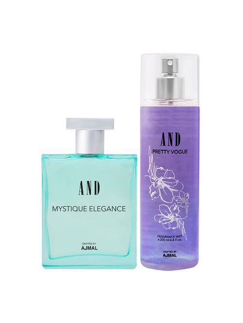 and mystique elegance eau de parfum 100ml & pretty vogue body mist 200ml pack of 2 for women crafted by ajmal + 2 parfum testers - 17867624 - Very Small Image - 1