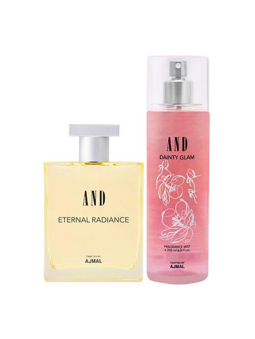 and eternal radiance eau de parfum 100ml & dainty glam body mist 200ml pack of 2 for women crafted by ajmal + 2 parfum testers - 17867627 - Very Small Image - 1
