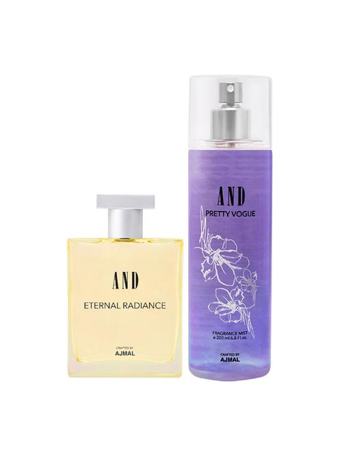 and ethereal dreamer eau de parfum 50ml & pretty vogue body mist 200ml pack of 2 for women crafted by ajmal + 2 parfum testers - 17867637 - Very Small Image - 1